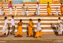 Varanasi – The Grand Dame of India Gurukul children after their morning yoga session on a Ghat in Varanasi