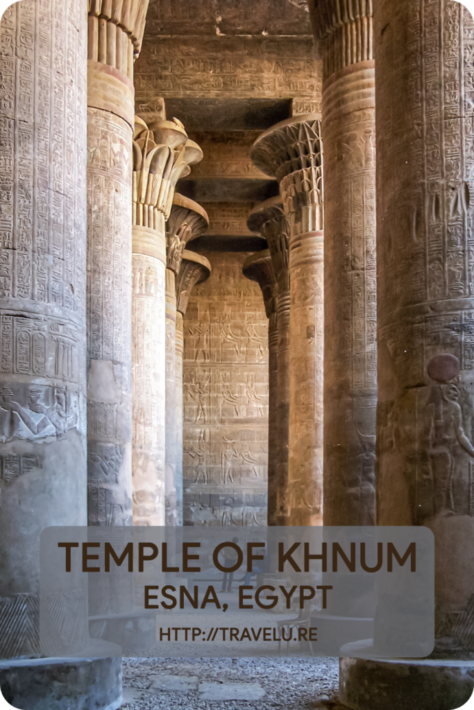 This temple is dedicated to Khnum, the ram-headed creator, who shaped humans on his potter’s wheel. Ancient Egyptian mythology considers Khnum androgynous, its male manifestation being Khnum, and the female, Neith. - Temple of Khnum, Esna, Egypt - The Ram-headed God - Travelure ©