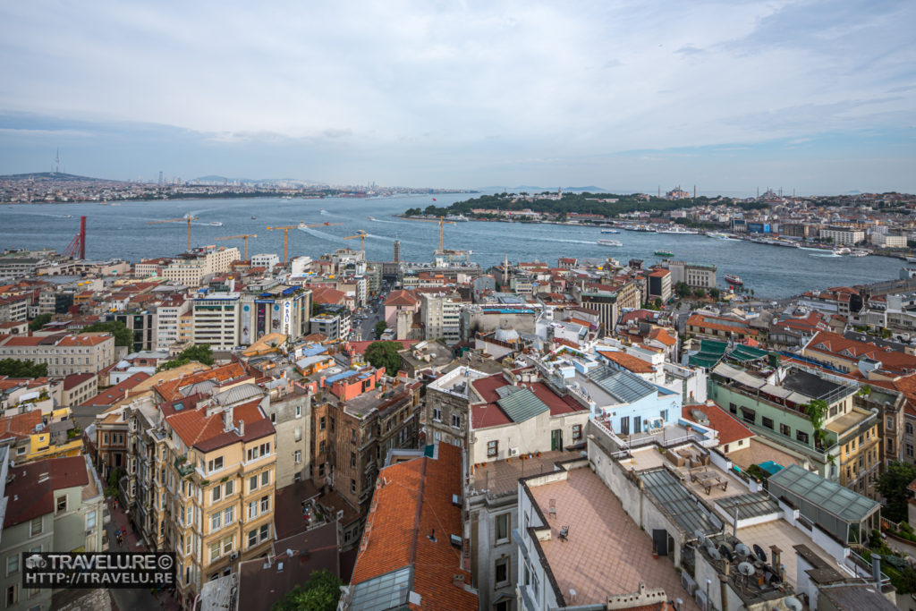 The sweeping curve of the Golden Horn as it detours from the Bosporus Strait. On the south bank, you can spot Topkapi Palace (1st from Left), Hagia Sophia (2nd from left), and the Blue Mosque (3rd from Left). - Travelure ©