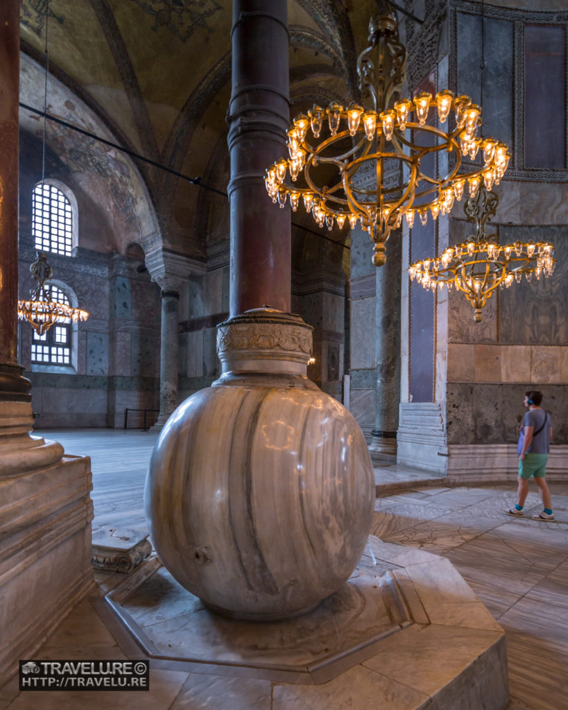 One of the two marble lustration urns inside Hagia Sophia - Travelure ©