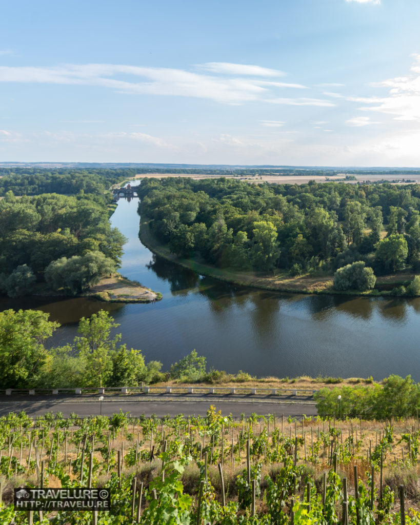 The confluence of the rivers Elbe and Vltava. In the foreground, you can see the estate vineyard - Travelure ©