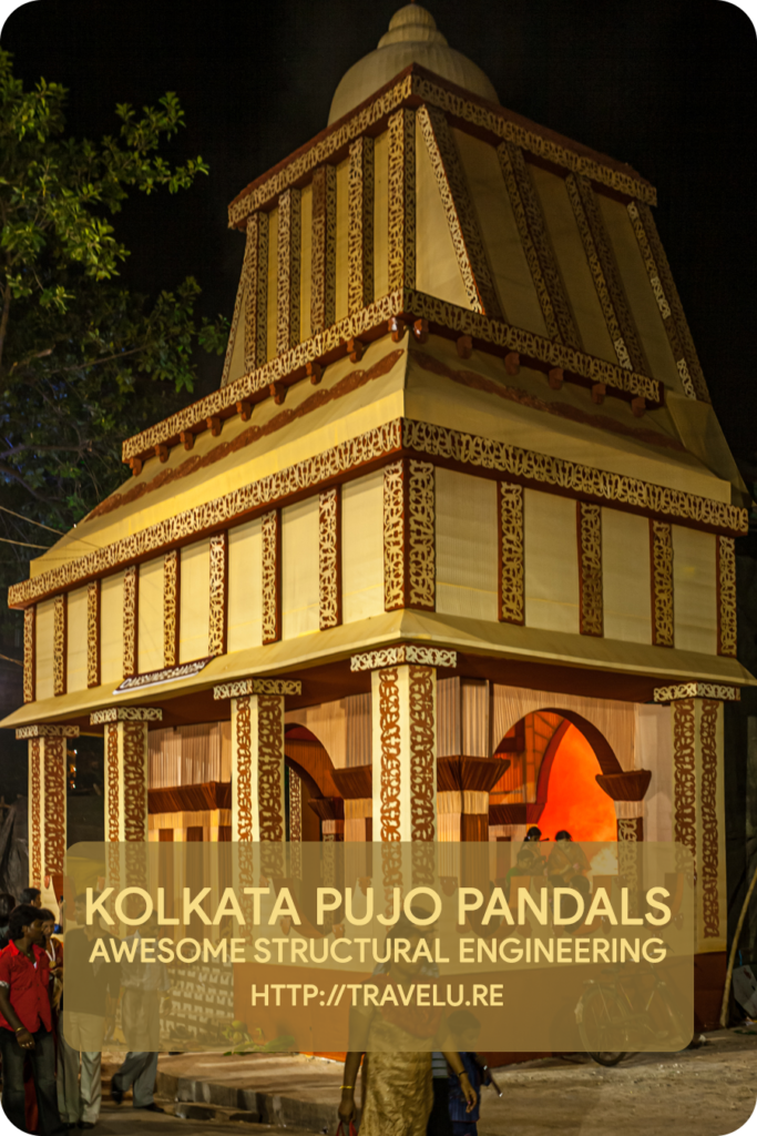 Over the years, Kolkata localities have modelled their pandals after Eiffel Tower, Chateau Versailles, White House, Burj Khalifa, Sydney Opera House, Lotus Temple, and more. - Kolkata Pujo Pandals - Awesome Structural Engineering - Travelure ©